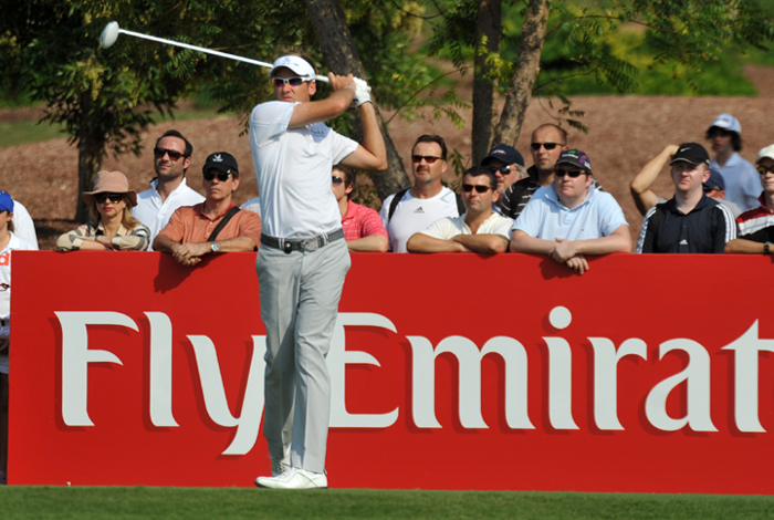 Ian Poulter, runner-up in the Dubai World Championship, in action during his final round on the Earth course.