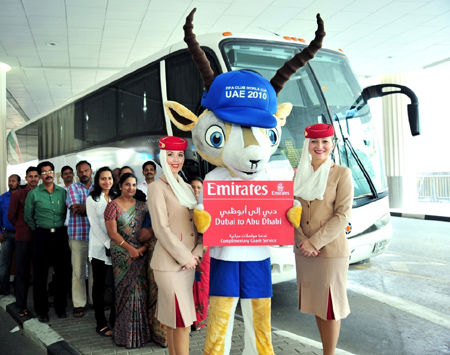 FIFA Club World Cup UAE 2010 Mascot Welcomes Passengers Aboard Emirates’ Bus to Abu Dhabi