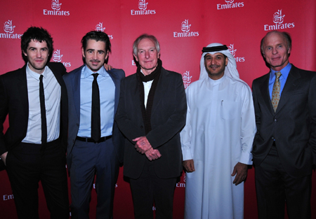 Cast of the film ’The Way Back’ at the Dubai International Film Festival (from left to right): Jim Sturgess, Colin Farrell, director Peter Weir and Ed Harris with Adel Al Redha - Executive Vice President, Emirates.