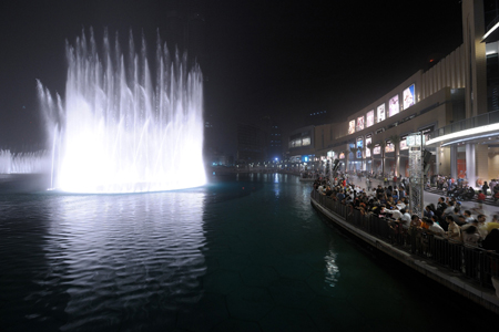 Views of The Dubai Fountain from the Waterfront Promenade at The Dubai Mall